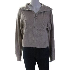 Line And Dot Womens Beige Half Zip Mock Neck Long Sleeve Sweater Top Size S